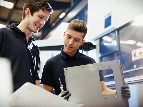 Workers reviewing